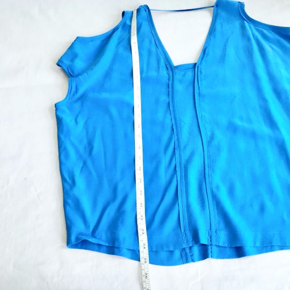 Cut25 Yigal Azrouel Women 4 Silk Cutout Blue silk top cold shoulder short sleeve - Picture 8 of 8